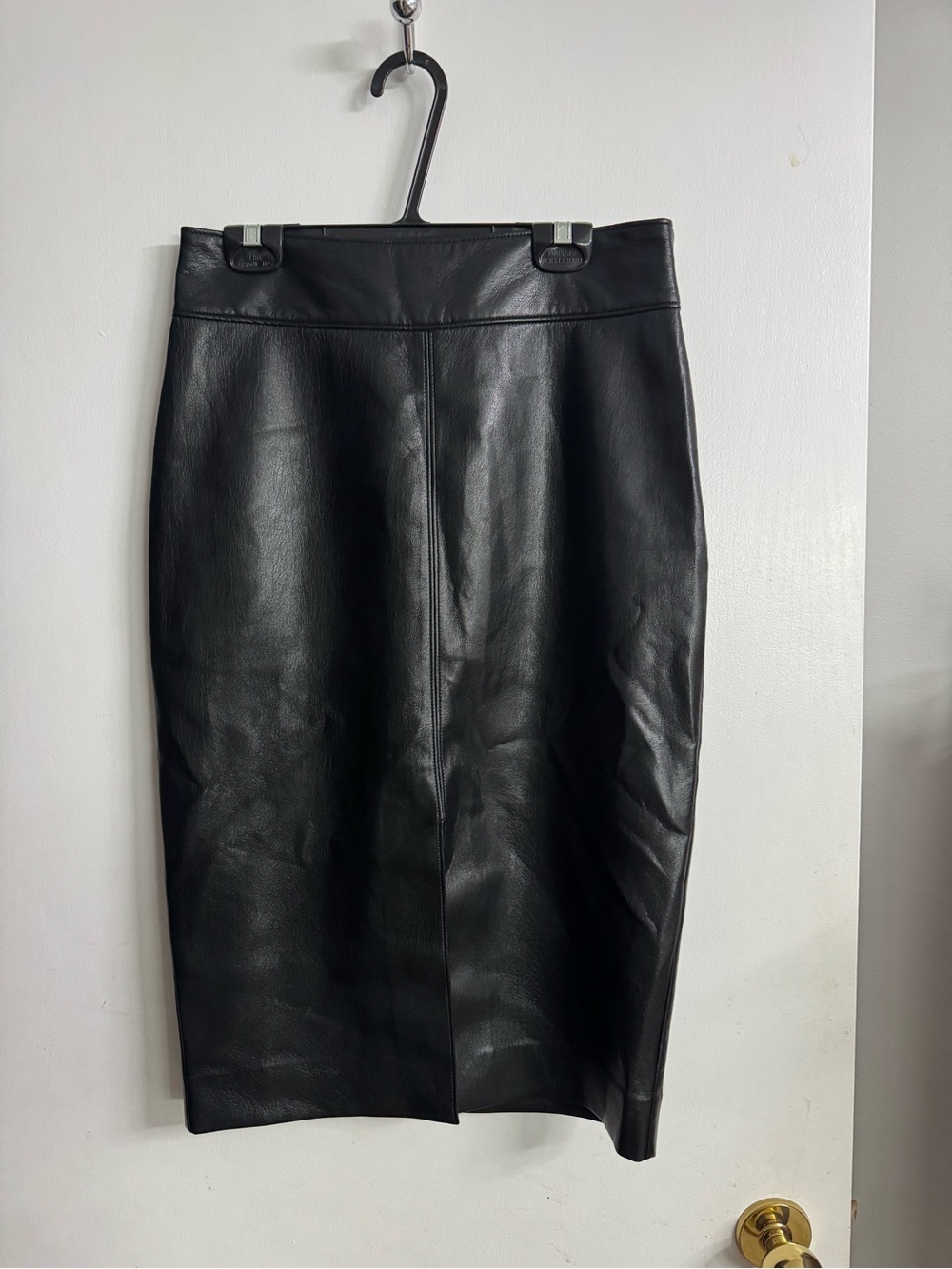 Baton Classic Black Faux Leather Pencil Skirt